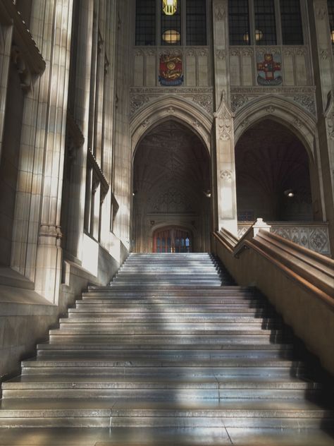 Arched hallway with stone steps leading up to it in a cathedral style building. Boarding School Dorm Aesthetic Dark Academia, Dark Academia University Aesthetic, Dark Academia Dormitory, Witch School Building, Dark Academia Boarding School Exterior, Dark Academia School Exterior, Bristol University Aesthetic, Dark Academia Boarding School, Boarding School Dorm Room