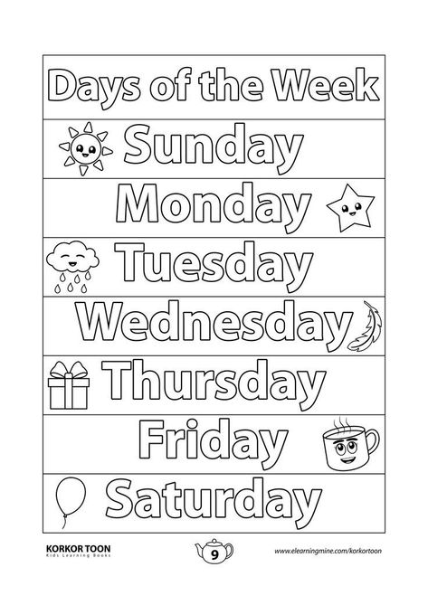 English Coloring Worksheets, Days Of The Week Coloring Pages, Kindergarten Worksheets Free Printables Coloring Pages, Color Words Kindergarten Free Printable, Days Of The Week Printables, Learning Coloring Pages, Ingles Kids, Kindergarten Colors, Homeschool Preschool Activities