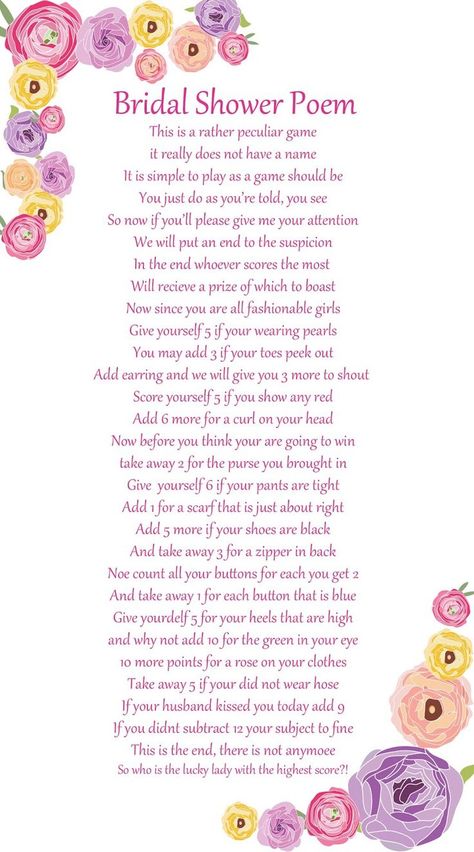 Bridal Shower Poem, Bridal Shower Poems, Funny Baby Shower Games, Simple Bridal Shower, Fun Bridal Shower Games, Bridal Games, Wedding Shower Games, Tea Party Bridal Shower, Bridal Shower Brunch