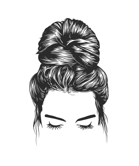 Hairstyles Illustration, Cricut Room, Women Messy Bun, Cute Bun Hairstyles, Hair Vector, Vector Line Art, Wedding Bun Hairstyles, Bridal Bun, Illustration Advertisement