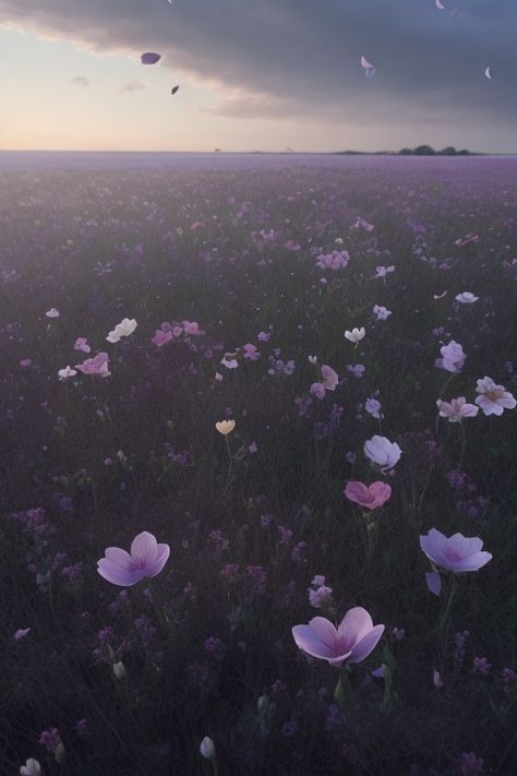 A field of dark pastel flowers, their petals swaying in the gentle breeze. Foggy Flower Field Aesthetic, Dark Flower Field, Foggy Flower Field, Galaxy Flowers, Dark Pastel, Prairie Flower, Key Frame, Dark Flowers, Gothic Aesthetic