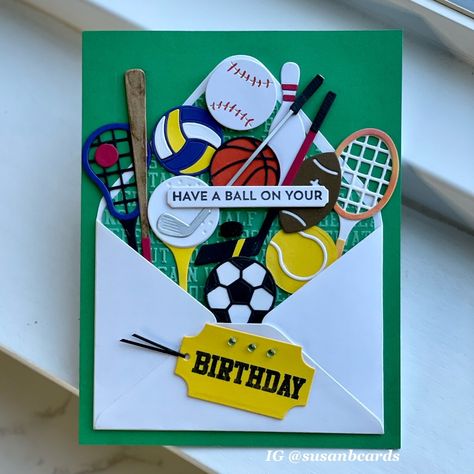 Sports Cards Handmade, Handmade Sports Cards, Sports Day Card Ideas, Football Cards Handmade, Sports Classroom Decorations, Sports Day Invitation, Sports Day Decoration, Men Cards, Art Deco Cards