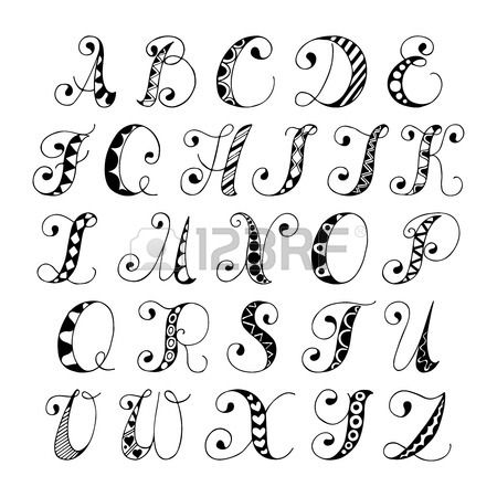 Sketch hand drawn alphabet black and white font letters isolated vector illustration Stock Vector - 27941808 Modele Zentangle, Alfabet Font, Fancy Writing, Doodle Alphabet, Writing Fonts, Alfabet Letters, Doodle Fonts, Fancy Letters, Hand Lettering Fonts