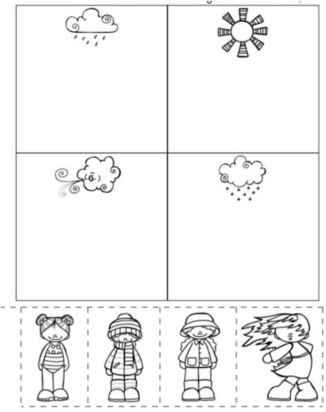 Weather And Season Activities Preschool, Weather In Kindergarten, Preschool Seasons Worksheet, Dress For The Weather Activity, Kindergarten Weather Worksheets, Seasons Preschool Worksheets, Weather And Seasons Preschool Activities, Dress For The Weather Printable, 4 Seasons Preschool Activities