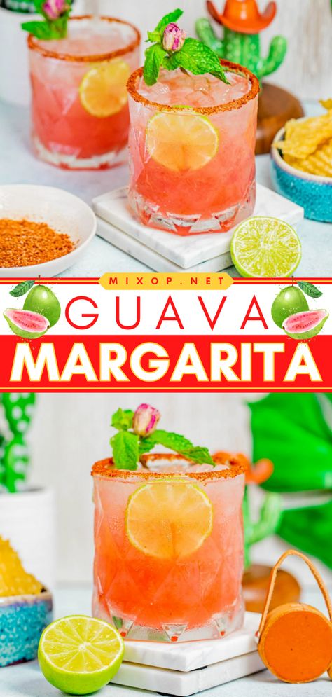 If you're in the mood for a refreshing, tropical twist on a ClassicMargaritacocktail, look no further! The Guava Margarita is a delicious blend of sweet and spicy guava, spicy lime juice, and the distinctive touch of Tequila. Guava Margarita Recipe, Guava Margarita, Guava Nectar, Tropical Drink Recipes, Yummy Summer Cocktails, Coconut Margarita, Best Summer Cocktails, Classic Margarita, Margarita Cocktail