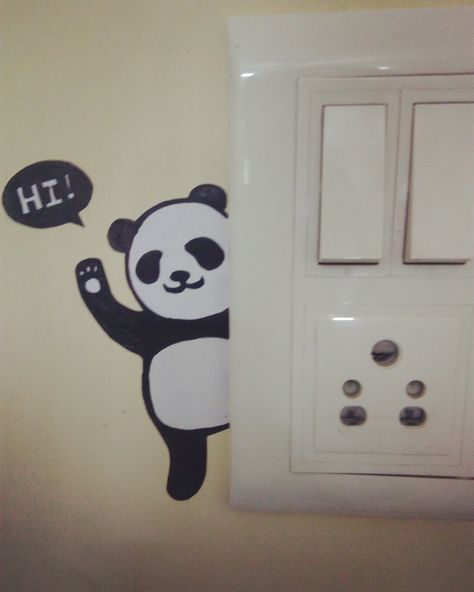 Switchboard panda decor 🐼 Panda On Switchboard, Switch Board Art Ideas, Switch Boards Design, Switchboard Art, Switch Board Art, Panda Decor, Panda Decorations, Switch Board, Panda Painting