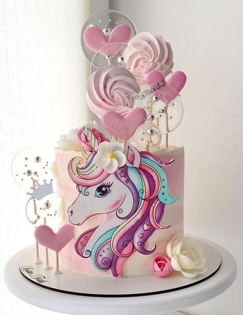 Unicorn Cake Design, Cake Designs For Kids, Mini Torte, Pony Cake, Rainbow Birthday Cake, Unicorn Birthday Cake, Elegant Birthday Cakes, Creative Cake Decorating, Beautiful Birthday Cakes