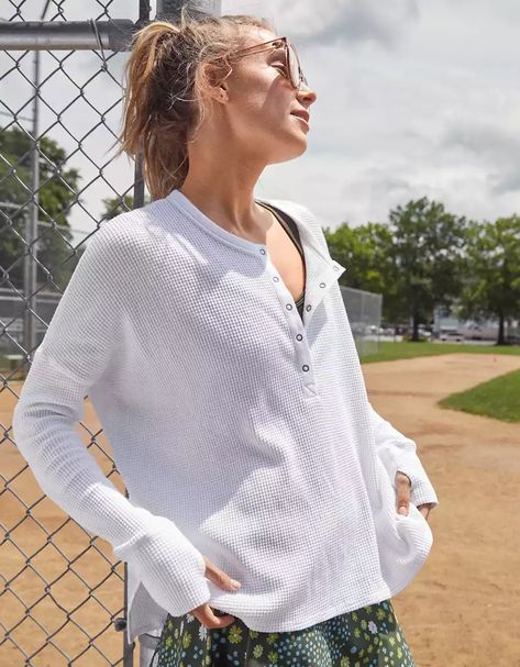 OFFLINE By Aerie Way Back Waffle Henley Long Sleeve T-Shirt Aerie Long Sleeve, Womens Henley, Waffle Henley, Henley Long Sleeve, New Closet, Waffle Shirt, Offline By Aerie, Oversized T Shirts, Turtleneck Shirt