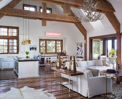 Idaho Vacation, Cabin Chic, Giuliana Rancic, Rustic Retreat, Wood Beams, Celebrity Houses, Indoor Outdoor Living, Open Floor, Architectural Digest