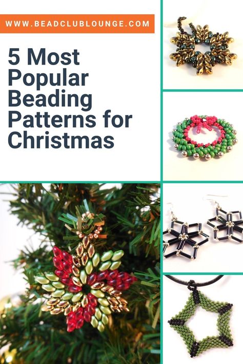 Want some DIY jewelry making Christmas beading tutorials? Try one of these simple, step-by-step beading patterns from The Bead Club Lounge. There are snowflake patterns for beginners and you can even learn how to make a beaded star. Enjoy these projects for the holidays to make gifts for others or use as handmade Christmas decorations. #tbcl Beaded Star Tutorial, Beaded Christmas Ornaments Patterns Free, Bead Christmas Ornaments, Christmas Beading, Diy Beaded Ornaments, Bead Ornaments, Snowflake Patterns, Beaded Star, Club Lounge