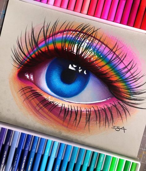 deep colorful drawing Colour Pencil Eye Drawing, Rainbow Eye Drawing, Isabella Drawsss, Sketching Basics, Rapunzel Drawing, Procreate Ideas, Desserts Drawing, Art Folio, Art Collab