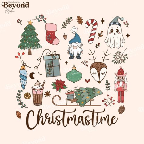 Groovy Christmas, Girly Christmas, Boho Christmas, Christmas Clipart, Christmas Png, Halloween Season, Mug Designs, Design Template, Sticker Design