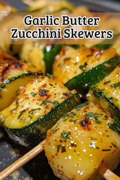 Grill up something special with these Garlic Butter Zucchini Skewers! Perfectly seasoned and bursting with flavor, this recipe makes a delightful appetizer or side dish for your summer BBQ. The combination of fresh zucchini and rich garlic butter will impress your guests and keep them coming back for more. Don't miss out on this easy, tasty treat—save this pin for your next grilling adventure! Garlic Butter Zucchini Skewers, Bbq Zucchini Recipes, Zucchini Kabobs, Garlic Butter Zucchini, Vegetarian Skewers, Bbq Zucchini, Zucchini Skewers, Butter Zucchini, Grilled Zucchini Recipes