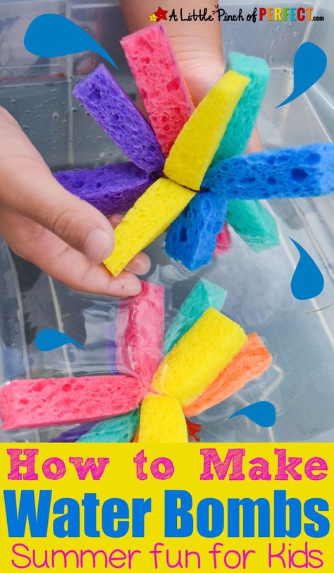 How to Make Water Bombs out of Sponges: A fun reusable water play toy for kids (#summerfun #kidsactivities #funactivities #boredombusters #waterplay #sensoryplay) Toddler Water Play Ideas, Daycare Water Day Ideas, Water Play For Babies, Water Play For Toddlers, Toddler Water Play, Water Play Activities, Water Play For Kids, Reusable Water Balloons, Water Play Toys