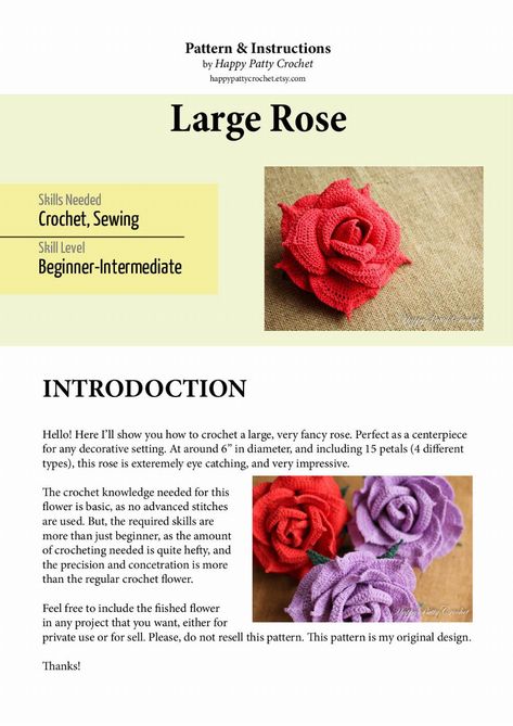 Crochet Rose Pattern Diagram, Crochet Realistic Rose Free Pattern, Crochet Rose With Stem Pattern Free, Crochet Long Stem Roses Free Pattern, Purple Rose Crochet Bouquet, 3d Flowers, Sewing Skills, Crochet Dolls, Crochet Flowers