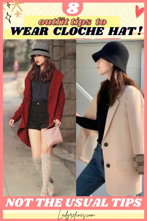 [8 styling combos💖]how to wear a cloche hat outfit - Women Fashion -Ladyrefines. How to wear a cloche hat vintage style, how to wear a cloche hat outfit, cloche hat outfit casual, cloche hat outfit summer, cloche hat outfit winter classy, woman outfit, woman clothes, woman fashion, woman fashion 2021, woman fashion casual, outfit ideas for women, outfit ideas for women in 20s, outfit ideas for women casual Cloche Hat Outfit Winter, Top Hat Outfit Women, Cloche Outfit, How To Style A Hat, Vintage Hat Outfit, Pillbox Hat Outfit, 1920s Hats Women, Cloche Hat Outfit, Hat Outfit Women