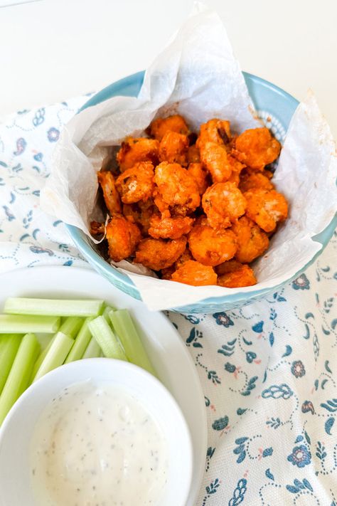 Easy Air Fryer Buffalo Shrimp | Lynn Mumbing Mejia Buffalo Shrimp Recipes, Cook Shrimp, Buffalo Shrimp, Dinner Party Appetizers, Cooking Recipes For Dinner, Quick Meal Prep, 4 Ingredient Recipes, Crispy Shrimp, Oil Making