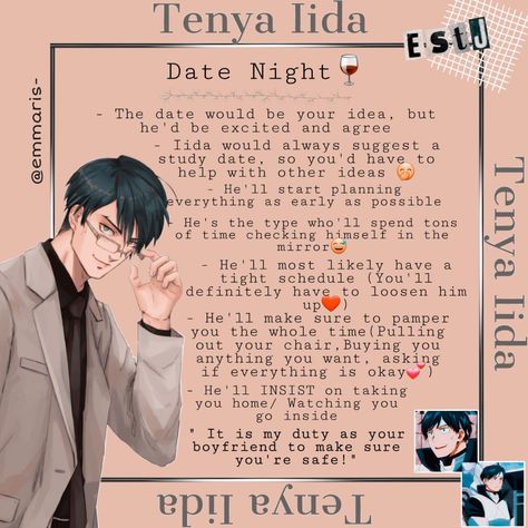 Tenya Iida As A Boyfriend, Tenya Iida X Yn, Tenya Iida Headcanons, Mha Scenarios, Anime Headcannons, Tenya Ida, Mha Headcanons, Iida Tenya, Doctor Love