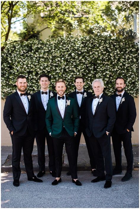 Emerald Green Tuxedo Wedding Groomsmen, Black Tuxedo With Emerald Green Tie, Emerald Green Tuxedos, Groom And Groomsmen Attire Emerald Green, Emerald Wedding Suit Groom, Emerald Green Weddings Groom, Emerald Green And Gold Groomsmen Attire, Emerald Green Groom Attire, Dark Green And Black Groom Suit