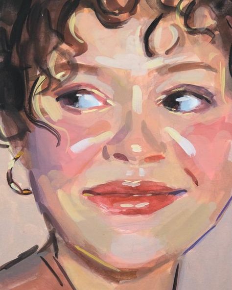 Portrait Painting Gouache, Gouache Portrait Illustration, Gouache Self Portrait, Gauche Portraits, Gauche Portrait Painting, Self Portrait Ideas Painting, Gouche Painting Portrait, Self Portraits Paintings, Gouache Portrait Tutorial