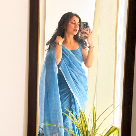 My saree of the day! Felt cute so posting some glimpses of my today’s office look. Draped a mul cotton in powder blue and it’s making me feel like I’m on the ninth cloud 💙🦢 #fyp #explore #saree #sareefashion #sareelove #iwearhandloom #mulcotton #purecottonsarees #officewear #sareeindia #sareeinfluencer #sareestyle #archeedrapes Casual Sarees Classy, Powder Blue Saree, Saree Drapes, Bridesmaid Saree, Blue Office, Casual Saree, Blue Saree, Office Look, Saree Look