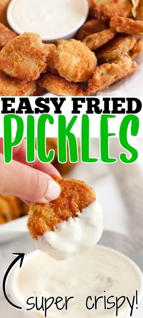 Easy Fried Pickles, Fried Dill Pickles, Deep Fried Pickles, Fried Pickles Recipe, Pickles Recipe, Pickle Chips, Dill Pickles, Ranch Dip, Fried Pickles