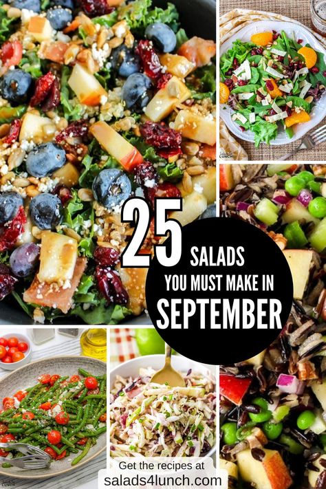 25 Wonderful Salads to Celebrate September’s Harvest Cold Vegetables Salads, Non Traditional Salads, Beautiful Salads Ideas, Salad Luncheon Ideas, Not Boring Salads, Late Summer Salad, Salad Add Ins, September Meals, Meal Salads