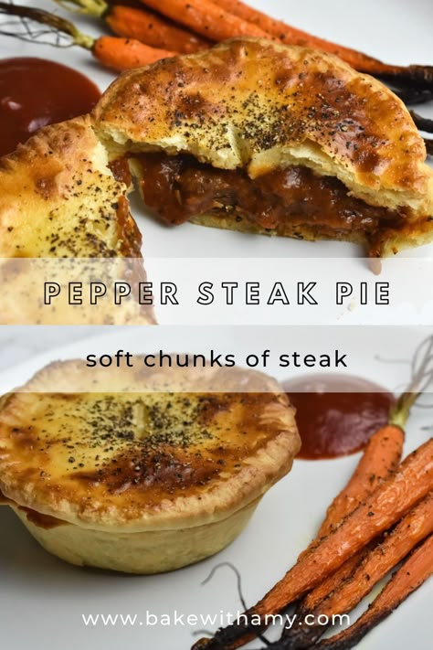 Steak And Bacon Pie, South African Pepper Steak Pie, Pie Fillings Savoury, Pepper Steak Pie, Steak Pie Recipe, Savory Pastries, Steak Pie, Meat Pie Recipe, Homemade Pies