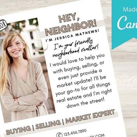 New Realtor Neighborhood Flyer Estate Agent Branding, Canva Real Estate, Realtor Flyers, Real Estate Agent Branding, Flyer Real Estate, Real Estate Fun, Real Estate Terms, Real Estate Postcards, Real Estate Agent Marketing