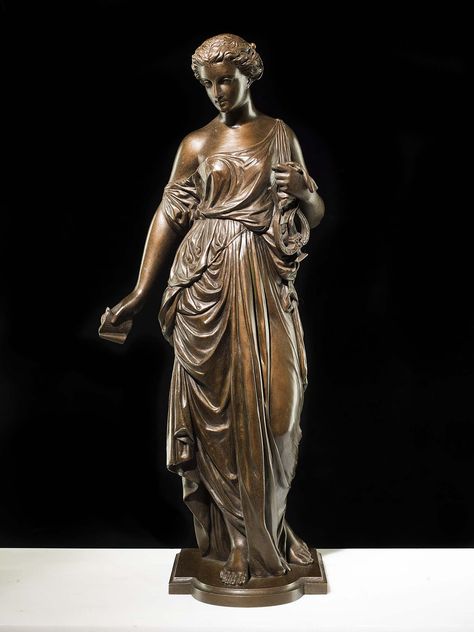 Antique bronze muse figure. Buddha Modern Art, Joan Of Arc Statue, Neoclassical Art, Ancient Greek Sculpture, On A Break, Antique Sculpture, Art Deco Sculpture, Architecture Collage, Greek Sculpture