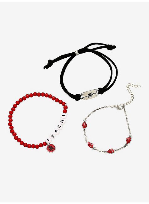 Hot Topic : Naruto Shippuden Itachi Akatsuki Bracelet Set Naruto Shippuden Itachi, Air Nomads, Naruto Shoes, Naruto Merchandise, Naruto Clothing, Itachi Akatsuki, Leaf Village, Cosplay Jewelry, Diy Bracelets Tutorials