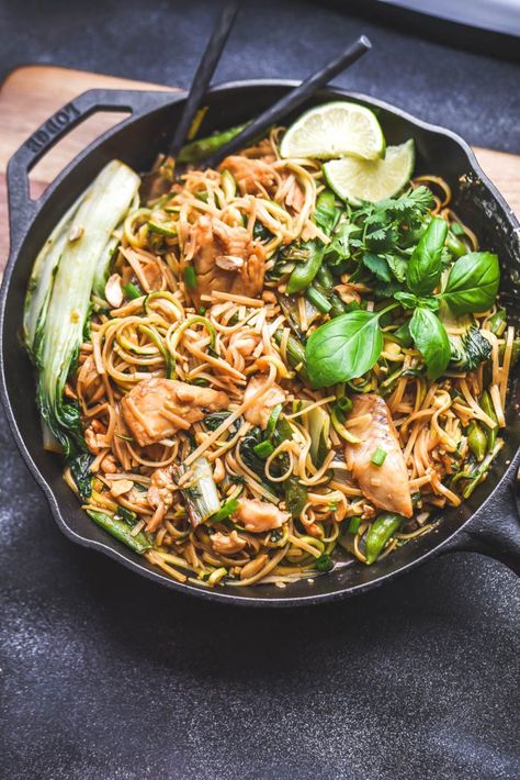 Spring Miso Mahi-Mahi Noodles Mahi Mahi Recipes, Spring Veggies, Pad Thai Noodles, Salmon And Shrimp, Thai Noodles, Roasted Cashews, Quick Appetizers, Asparagus Recipe, Mahi Mahi