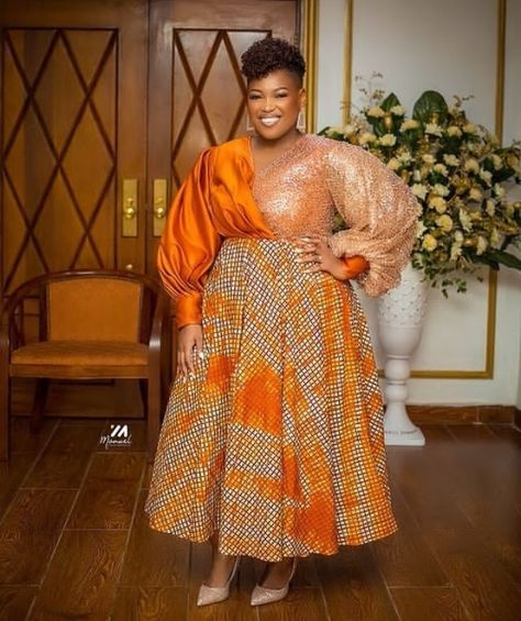 Plus Size Kitenge Designs, Orange Shweshwe Dresses, Plus Size African Fashion Ankara, Ankara Dress Plus Size, African Traditional Wear, African Wedding Attire, Shweshwe Dresses, Traditional African Clothing, African Fabric Dress