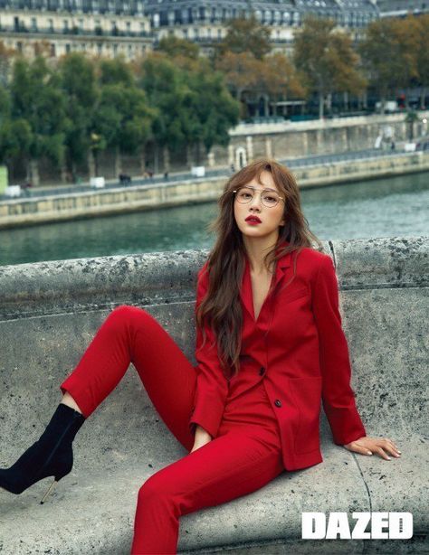 EXID's Hani takes over the streets of Paris with style for 'Dazed' Ahn Hani, Hani Exid, Red Suit, Miss World, How To Pose, Kpop Outfits, Korean Beauty, Fashion Advice, Korean Girl