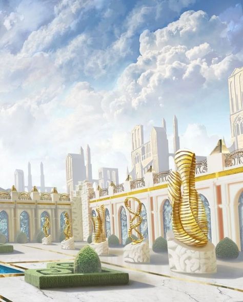 The Cursed Heart - Sun Palace Sun Kingdom, Sun Palace, Ancient Greek City, Planets Wallpaper, Illustration Art Drawing, Fantasy City, Fantasy Castle, Fantasy Places, Fantasy Art Landscapes