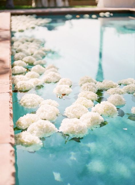 Flowers In Pool Wedding, Flowers In Pool, Pool Party Wedding Reception, Backyard Wedding Pool, Pool Wedding Decorations, Shaadi Decor, Ojai Wedding, Wedding Flower Ideas, Wedding Pool Party