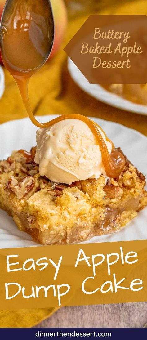 Apple And Yellow Cake Mix Recipes, Apple Desserts Easy Quick Dump Cakes, Lunch Lady Dessert Recipes, Recipes With Cake Mix Yellow, Apple Pecan Dump Cake Recipes, Yellow Cake Mix Dump Cakes, Dessert Recipes With Apple Pie Filling, Easy Desserts Using Apples, Apple Fritter Dump Cake