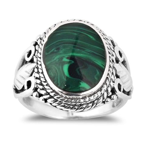 Pin it for later. Find out more malachite green stone. AeraVida Vintage Inspired Round Green Malachite Nature .925 Sterling Silver Ring. Weight: 4.94 grams (weighted average for rings sizes 6 through 9) | Band Measurement: 3 mm #malachitegreenstone Man Wedding Ring, Mens Ring Designs, Malachite Ring, Malachite Green, Cool Rings, Man Wedding, Copper Mineral, Malachite Rings, Malachite Jewelry