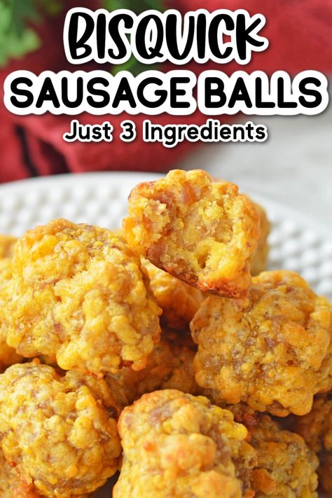 These 3 Ingredient Sausage Balls with Bisquick make the perfect easy appetizer for everything from holiday celebrations to game day parties! Bisquick Sausage Balls 3 Ingredients, Paula Dean Sausage Balls, Sausage Appetizers For Party Easy, Bisquick Sausage Balls Original, Sausage Balls With Flour, 3 Ingredient Sausage Balls, Easy Sausage Balls, Bisquick Sausage Balls, Easy Sausage Balls Recipes