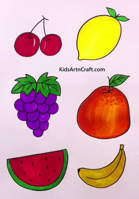 Easy Fruit & Vegetable Drawings For Kids Check more at https://www.kidsartncraft.com/easy-fruit-vegetable-drawings-for-kids/ Vegetable Drawing For Kids, Fruits Drawing Easy, Fruits Drawing For Kids, Fruit Painting Easy, Fruit Drawing For Kids, Easy Fruit Drawing, Vegetable Drawings, September Design, Boarders Designs