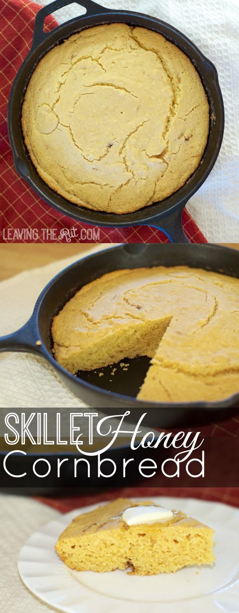 Skillet Honey Cornbread is the perfect thing to pair with your soups and stews or as a side dish with any meal! Whips up in 10 minutes and only takes 15 minutes to bake. www.leavingtherut.com Easy Skillet Cornbread, Iron Skillet Cornbread, Cast Iron Skillet Recipes Dinner, Easy Cornbread Recipe, Best Cornbread Recipe, Cast Iron Skillet Cooking, Cozy Cook, Honey Cornbread, Cornbread Easy