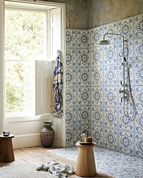 Bathroom tile ideas: Bert And May Tiles, Wet Room Bathroom, Patterned Bathroom Tiles, Wet Room Flooring, Reclaimed Tile, Bathroom Gallery, Fired Earth, Encaustic Tile, Bathroom Floor Tiles