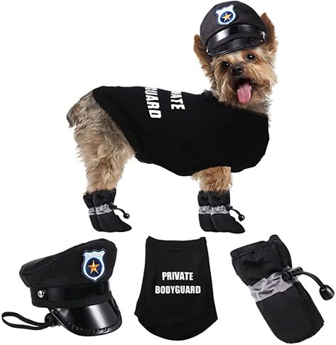 Amazon.com : Security Pet Costume Set Private Bodyguard Dog T-Shirt, Police Dog T-Shirt, Hat and Shoes Funny Dog Costume Cute Dog Clothes for Pet Accessories Funny Party Holiday Decorations : Pet Supplies Dog Security Costume, Security Outfit, Cop Dog, Military Costume, Officer Costume, Police Officer Costume, Dog Costumes Funny, Military Costumes, Military Dog