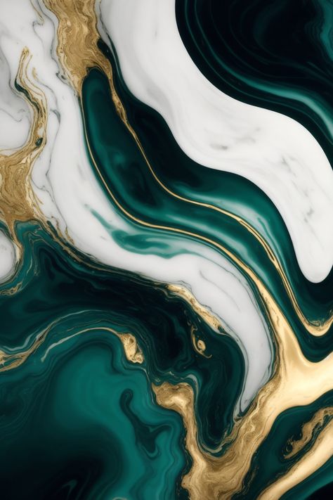 Dark Green And Gold Wallpaper, Green And Gold Wallpaper, Art Phone Wallpaper, Green Waves, Acrylic Fluid Art, Gold Backdrop, Dark Green Background, Creative Arts And Crafts, Wallpaper Image