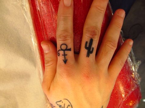 two new finger tattoos, the symbol (Prince) and a saguaro cactus i drew myself, ink by Carrie Smith of New Rose Tattoo portland Cactus Finger Tattoo, Flower Finger Tattoos, Simple Tats, Finger Tattoo Designs, Sick Tattoo, Hand Tats, Wink Wink, Beautiful Tattoo, Finger Tattoo