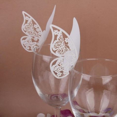 50 pcs Table Mark Wine Glass Cards Favor Butterfly Name Place Party Wedding Topselling Wine Glass Wedding Favors, Diy Papillon, Name Place Cards Wedding, Butterfly Place, Purple Names, Wine Glass Decor, Name Place Cards, Butterfly Party, Paper Place