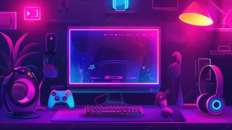 Neon Wallpaper Desktop, Gamer Wallpaper Desktop, Pixel Art Wallpaper Desktop, Gaming Desktop Wallpaper, Gaming Pc Wallpaper, Gamer Backgrounds, Neon Computer, Monitor Background, Streaming Background