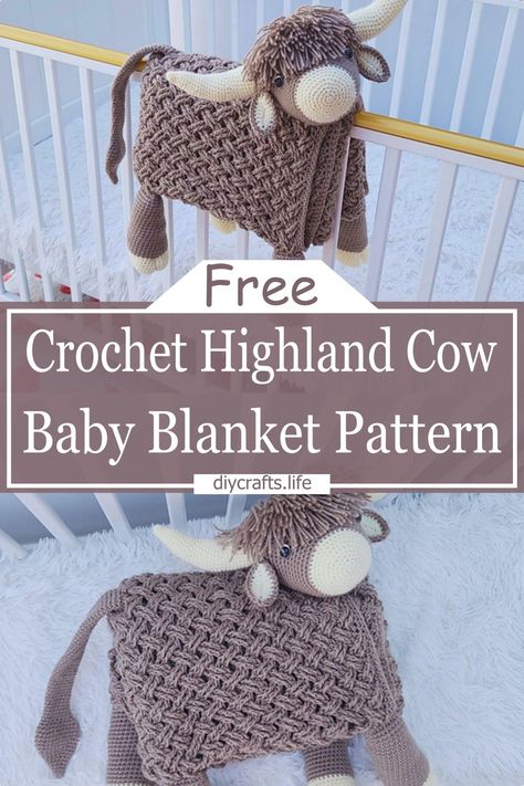 Crochet Cow Blanket Patterns Free - DIY Crafts Highland Cow Crochet Pattern, Crochet Highland Cow, Cow Baby Blanket, Highland Cow Crochet, Charming Nursery, Cow Crochet Pattern, Cow Blanket, Highland Cow Baby, Crocheted Cow Pattern