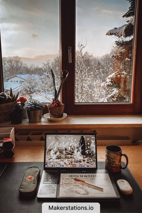 Study Desk Setup Desk Setup Window, Study Table In Front Of Window, Desk In Front Of Window Bedroom, Desk At Window, Desk Against Window, Cosy Study Room, Study With A View, Desk In Front Of Window, Study Desk Setup