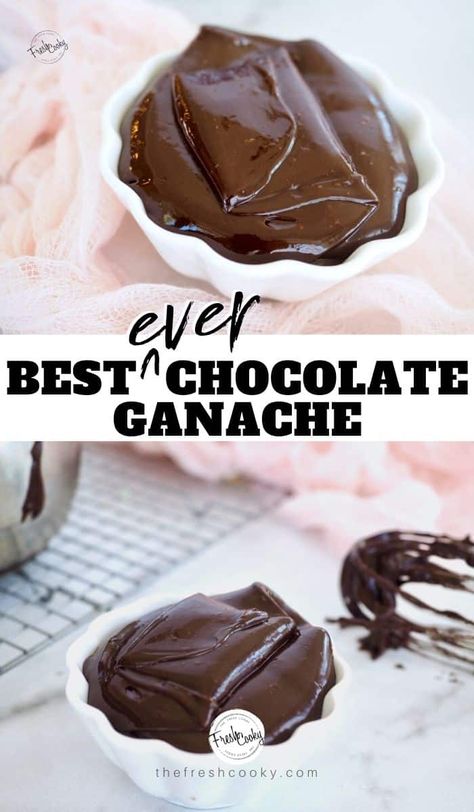 How to make EASY chocolate ganache with only 3 ingredients. Using real chocolate, heavy cream and a little butter. Recipe via @thefreshcooky | #ganache #best #easy #simple #microwave #desserts #chocolate #dark #recipe Chocolate Ganache Without Cream, Ganache Recipe Easy, Microwave Desserts, Easy Chocolate Ganache, Chocolate Ganache Recipe, Ganache Frosting, Ganache Recipe, Desserts Chocolate, Icing Recipe